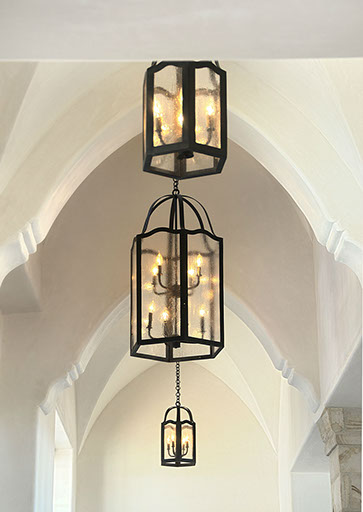 Three-tier iron lantern installation