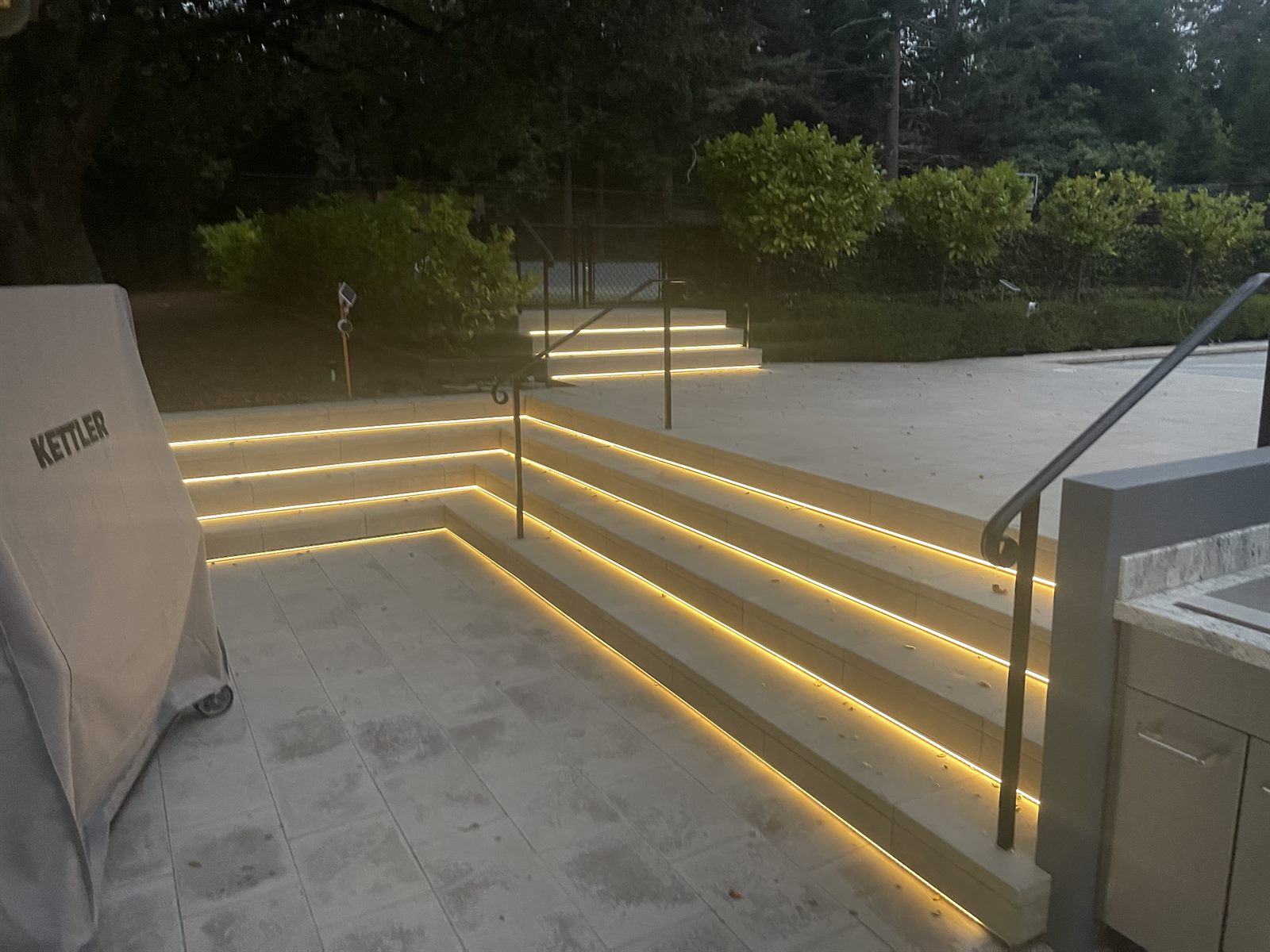 Outdoor LED landscape step lighting at night